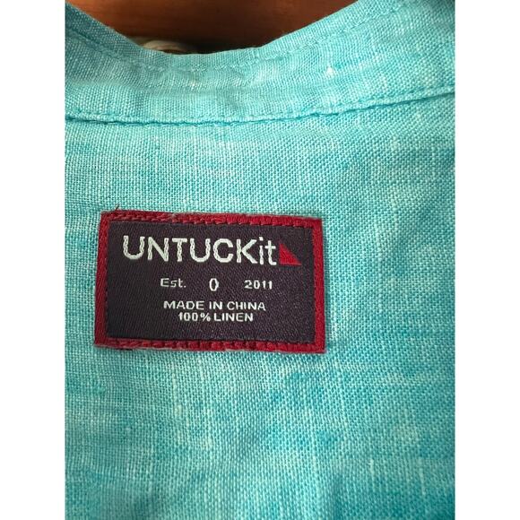 NWT Untuckit Women's Linen Button Up Classic Blush Aqua Shirt Long Sleeve Size 0 - Picture 9 of 11